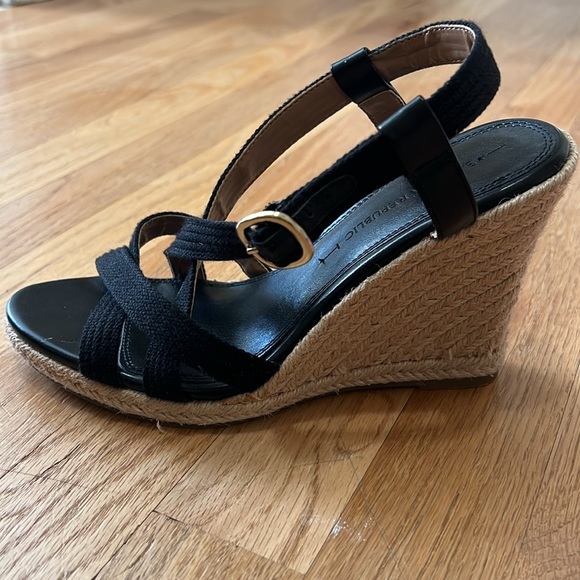 Banana Republic Factory Black Espadrille Straw Wedge Sandals Size 6.5 - Picture 4 of 7